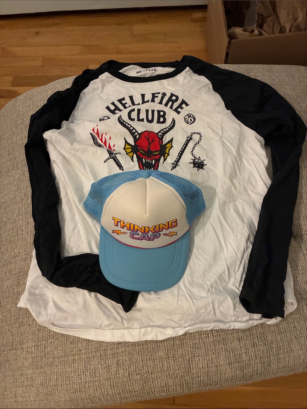 Hellfire Club Long Sleeve Raglan Shirt - White & Black and Cap